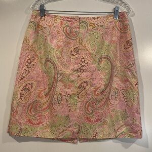 Talbots Pink Green Paisley Cotton Pencil Skirt Womens Size 12